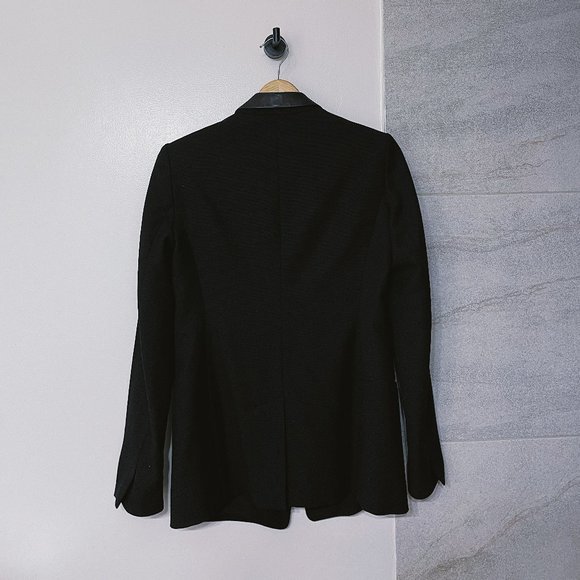 Club Monaco | Black Wool Blazer with Leather Collar Detail | Size 2 - Picture 2 of 4